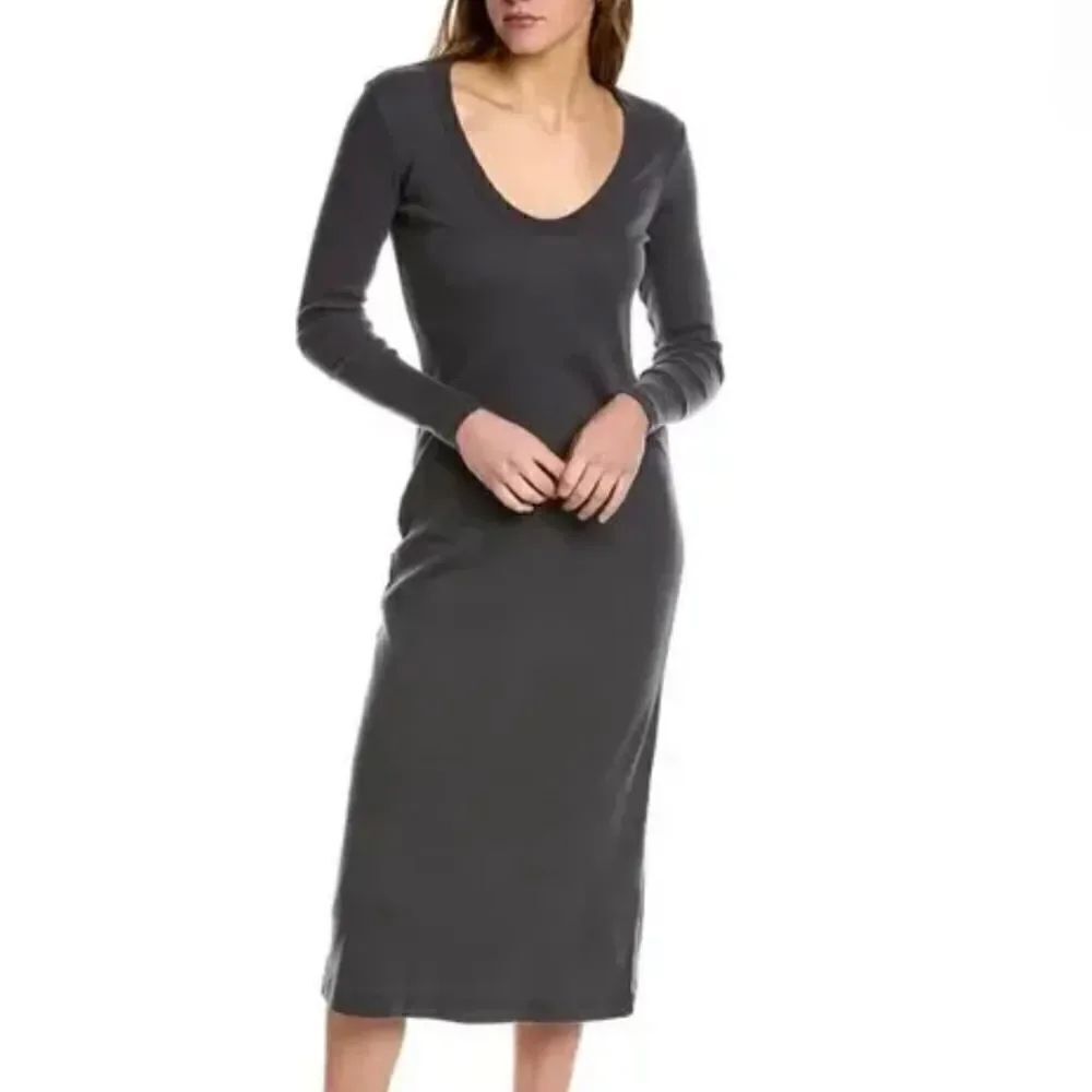 NWT Standard James Perse Sage Green V Neck Ribbed Knit MIDI Dress Large